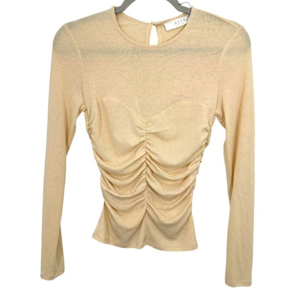 ASTR The Label Buttercream Ruched Bust Long Sleeve Top Womens XS